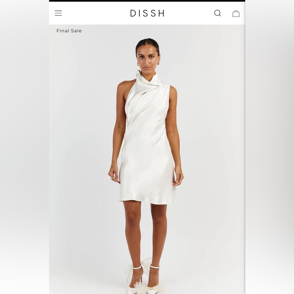 DISSH white satin open back mini dress